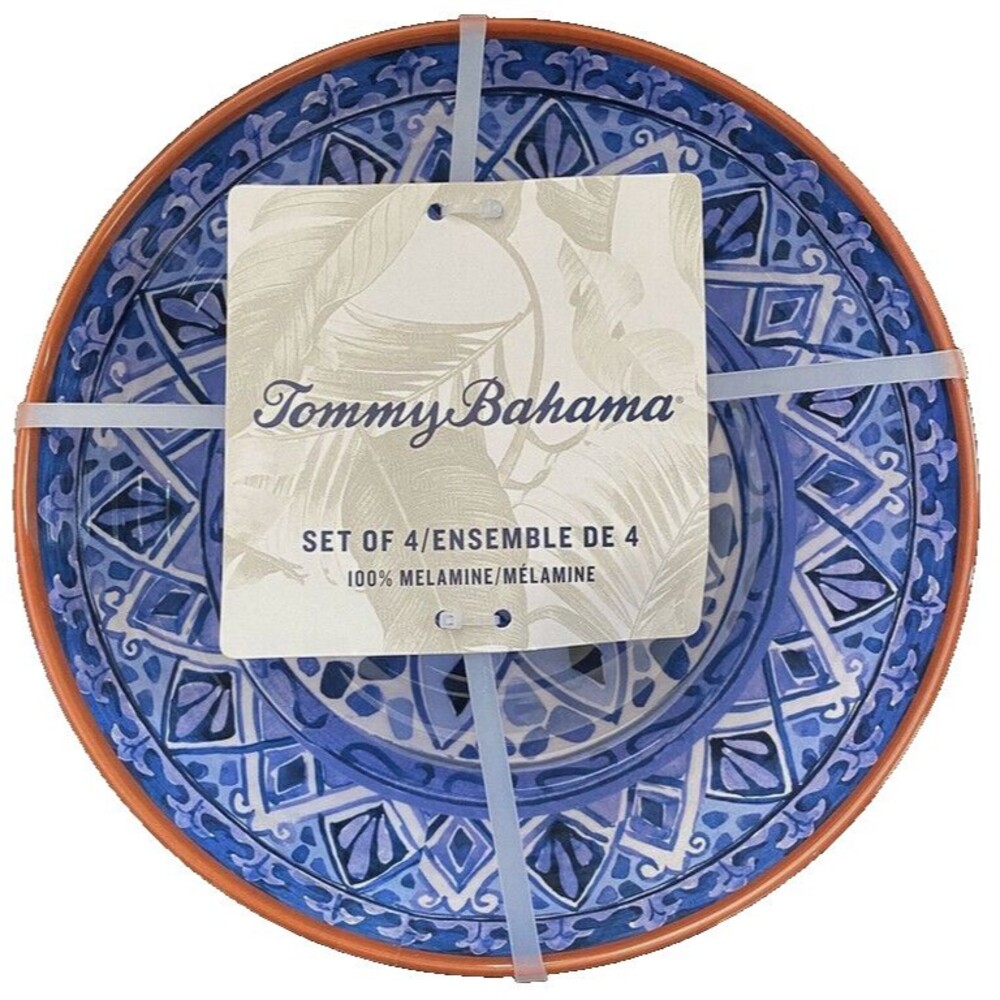 Tommy Bahama Spanish Blue Terracotta Dinner Plates 10.5" Melamine Set of 4
